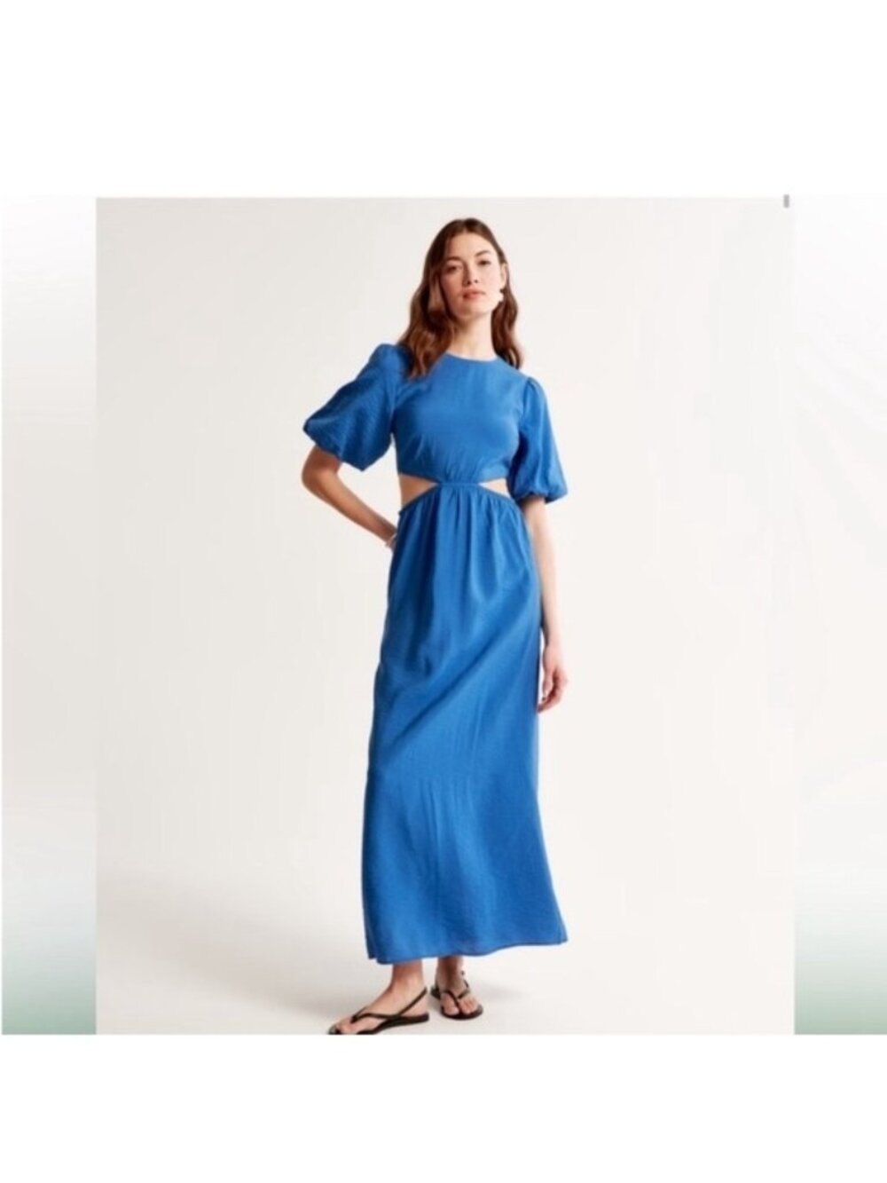 Blue Cutout Puff-Sleeve Maxi Dress
